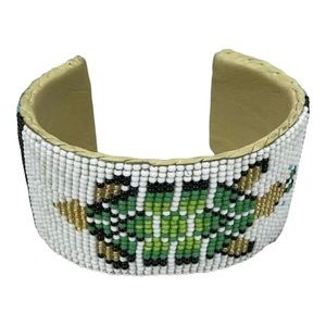 Bracelet Cuff Style Seed Bead Leather Turtle Boho Hippie Sealife Turtles 1.5"